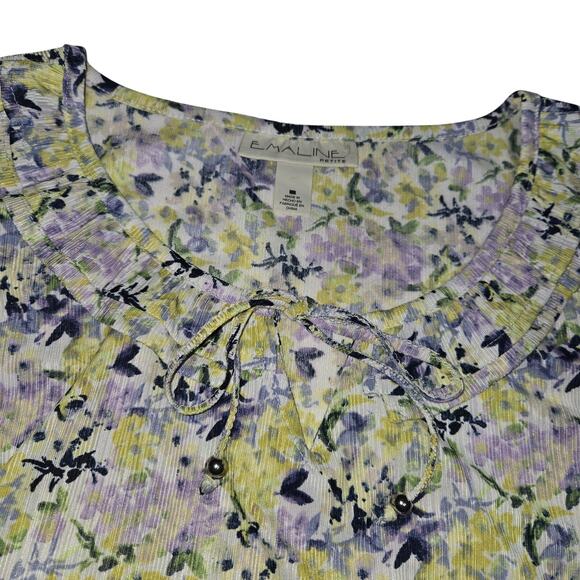 Emaline Woman Petite 2X Top Floral Blouse Micro Pleats Flowy Casual Career New - Picture 4 of 13